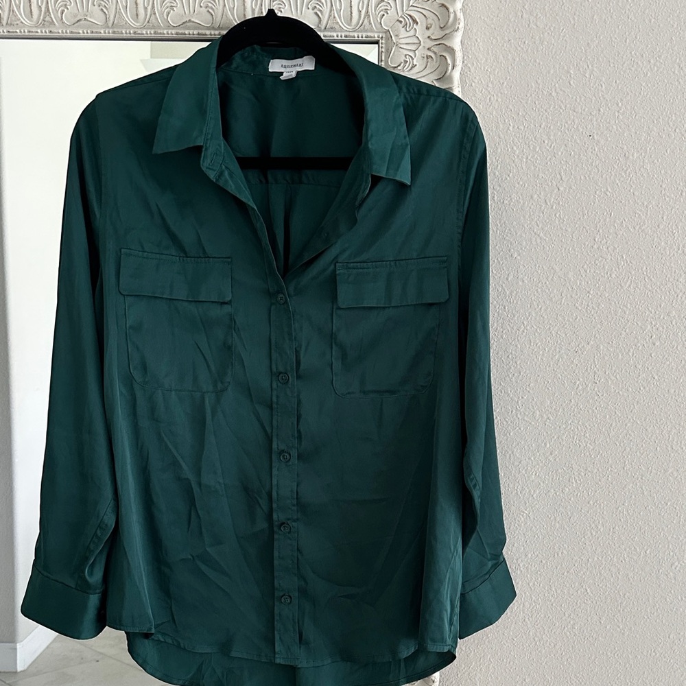 Equipment Revolve Emerald Green Satin Button-Front Top